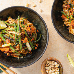 Peanut Pad Thai Noodles with Charred Green Beans & Lime