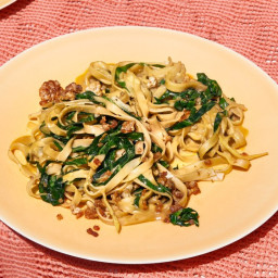 Peanut Rice Noodles with Pork and Collard Greens