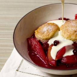 Pear and Cranberry Cobbler with Citrus-Infused Custard Sauce
