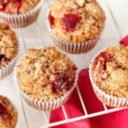 Pear, coconut and raspberry spelt muffins
