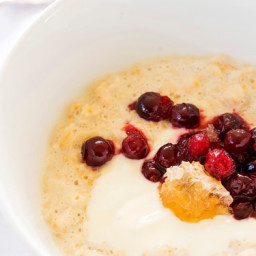 Pear porridge with cranberry compote