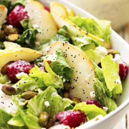 Pear, Raspberry and Pistachio Salad with a Creamy Poppyseed Dressing