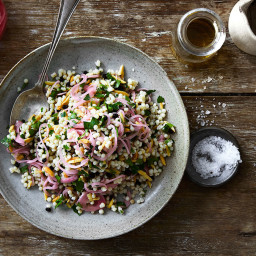 Pearl couscous with parsley and pickled red onion