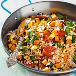 Pearl couscous with roasted pumpkin and chorizo