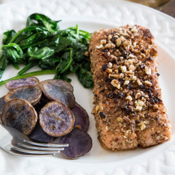 Pecan-Crusted Salmon with Sautéed Greens and Potatoes