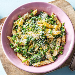 Penne Primavera with Peas, Baby Spinach, and Creamy Ricotta