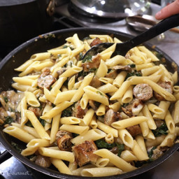 Penne with Chicken Sausage Spinach and Mushrooms Recipe