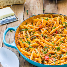 Penne with Sausage and Spicy Cream Tomato Sauce