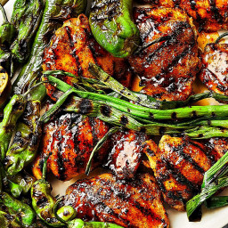 Pepper Jelly–Glazed Chicken Thighs with Grilled Peppers