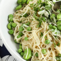 Peppered Capellini with Fava Beans, Peas and Pecorino