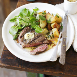 Peppered fillet steak with parsley potatoes