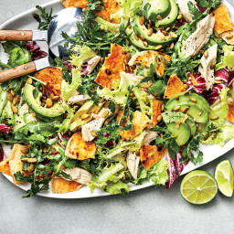 Peppery Greens Salad  with Avocado, Chicken, and Tortilla Croutons