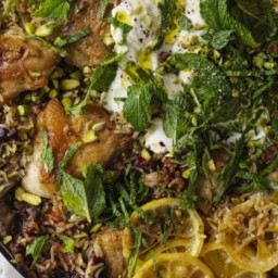 Persian chicken with rice, pistachio and mint
