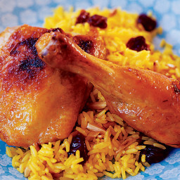 Persian Roasted Chicken with Dried Cherry-Saffron Rice
