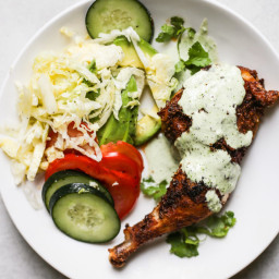 Peruvian-Style Whole Roasted Chicken with Tangy Green Sauce
