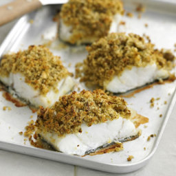 Pesto and olive-crusted fish