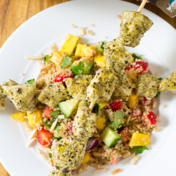 Pesto Chicken Kebabs with Cool Quinoa Pilaf