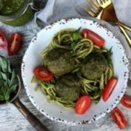 Pesto Chicken Meatballs with Kale and Zucchini {SNEAKY SUNDAY RECIPE}
