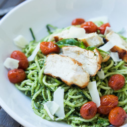 Pesto Chicken Zoodles with Burst Tomatoes