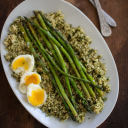 Pesto Millet, Asparagus, and Soft Boiled Eggs