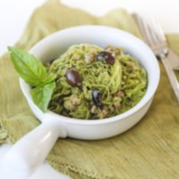 Pesto Pasta with Beef and Olives