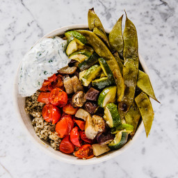 Pesto Quinoa Bowls with Roasted Veggies and Labneh 