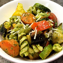 Pesto Rainbow Pasta with Roasted Vegetables