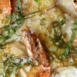 Pesto Shrimp Skewers with Cauliflower Mash