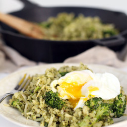 Pesto Turnip and Broccoli Rice with Poached Egg