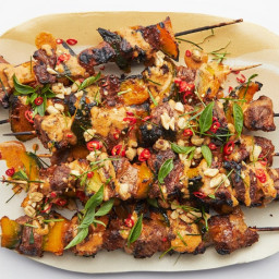 Phanaeng-Curry Beef Skewers With Grilled Pumpkin