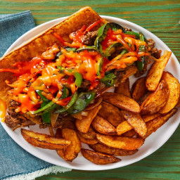 Philly-Style Beef Melts with Crispy Potato Wedges & Creamy Mustard Dipping 