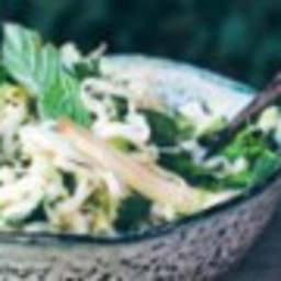 Pho noodle salad with tofu, wombok and broccolini