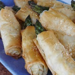 Phyllo wrapped aparagus with Boursin
