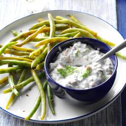 Pickled Green Beans with Smoked Salmon Dip
