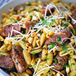 Pignolias and Browned Butter Pasta with Grilled Sausages