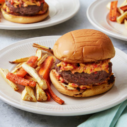 Pimento Cheeseburgerswith Roasted Carrots and Parsnips