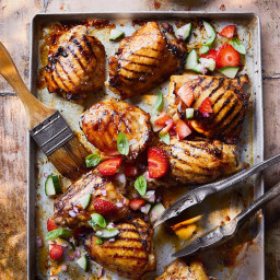 Pimm's glazed chicken with strawberry and cucumber salad
