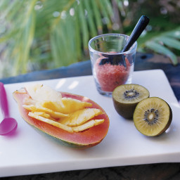 Pineapple-Filled Papayas with Kiwi and Hawaiian Pink Sea Salt