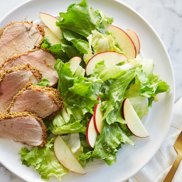 Pistachio-Crusted Pork Tenderloin with Apple and Escarole Salad