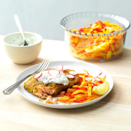 Pistachio-Crusted Salmon with Rainbow Vegetable Cream Recipe