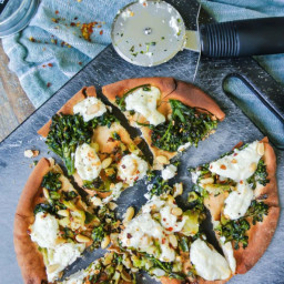 pizza bianca with brussels + broccoli