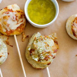 Pizza Skewers with Garlic Butter Dipping Sauce