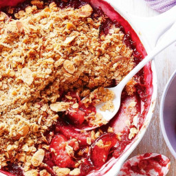 Plum and pear skillet crumble