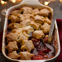 Plum and rhubarb cobbler with star anise and vanilla