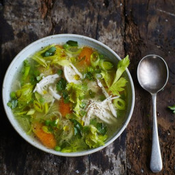 Poached chicken and vegetable soup