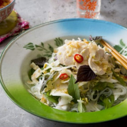 Poached chicken salad with young coconut, vermicelli and Vietnamese mint