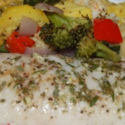 Poached Cod with Rosemary and Oven-Roasted Vegetables