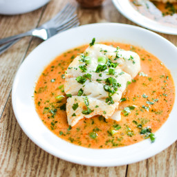 Poached Halibut in Tomato Curry Broth