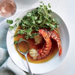 Poached Lobster Tails with Dressed Pea Shoots