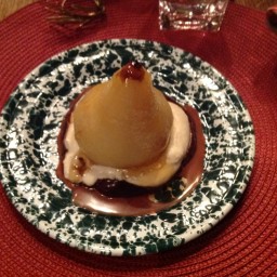Poached Pears in Vanilla with Chocolate Sauce